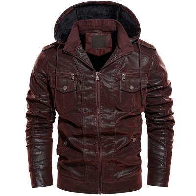 China Wholesale QUICK DRY OEM Men's Winter Customs Service Hooded Brushed Outdoor Casual Leather Jacket Stand Collar PU Biker Jacket for sale