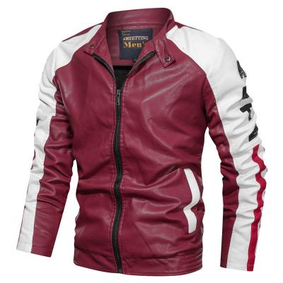 China Spring&Autumn QUICK DRY Custom Men's Wholesale OEM PU Outdoor Casual Leather Jacket Stand Collar Contrast Color for sale