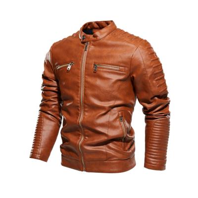 China QUICK DRY Mens Biker Zipper Cuff Solid Color Chest Pockets Stand Collar Customs OEM PU Leather Jacket for sale