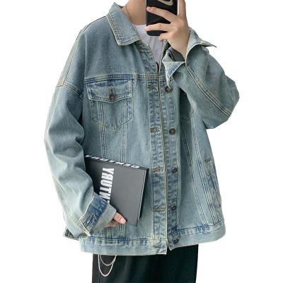 China Wholesale Casual Plus Size Denim Motorcycle Jacket Plus Size Cowboy Cotton Washed Button Jeans Jackets Men for sale