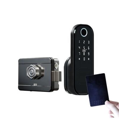 China Mobile Phone APP+ +Fingerprint+Password+RFID Swipe Card+Pakistan Digital Key Wireless Fingerprint Push Door Rim Magnetic Magnetic Door Lock Electric for sale