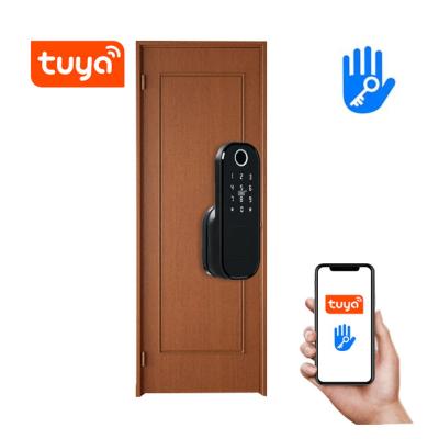 China Mobile Phone APP+ +Fingerprint+Password+RFID Swipe Card+Key 2021 New Rim Door Lock Wireless Outdoor Mounted Cheap WIFI Tuya and BLE TTLock Smart Fingerprint Lock for Glass Door for sale