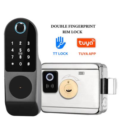 China Fingerprint+Password+RFID Card+Key+RFID Card+Key+APP UK Door Rim Double Sided Fingerprint Waterproof Outdoor Door Lock With TTlock App for sale