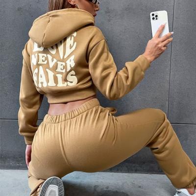 China High Quality Breathable Crop Two Piece Hoodie And Sweatpants Women Set Customizable Print Fleece Jogger Sweatsuit Tracksuit Set Wholesale for sale