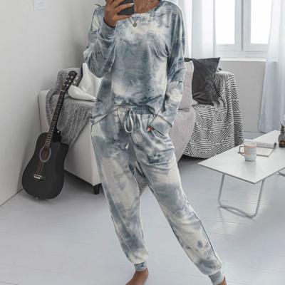 China High Quality Custom Women's Loose Soft Tie Dye Casual Cotton Breathable Fashion Casual Sweater Pants 2 Piece Set For Home for sale