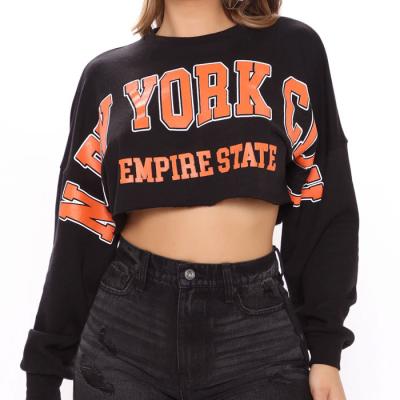 China Anti-pilling Custom High Quality Copy Logo Sweatshirt Woman Streetwear Letter Printing Plain Cotton Crewneck Cropped Top Sweatshirt for sale