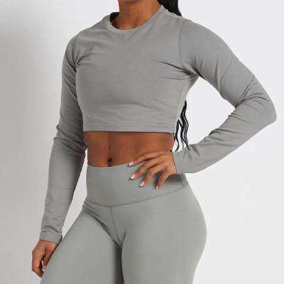 China Anti-pilling Customize Fitness Drop Butter Soft Custom Sport Running Long Sleeves Sports Workout Gym Top Shirt For Women for sale