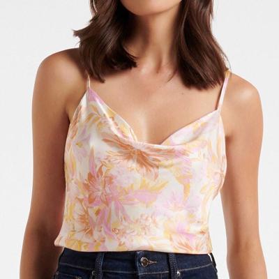 China Summer high quality custom made anti-pilling tops for women silk tie camis women fashionable loose floral pattern dye beach tops for sale