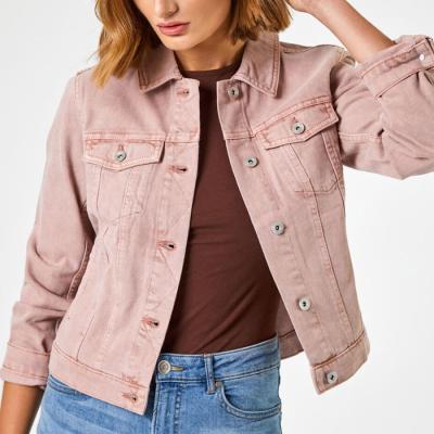 China Viable Wholesale Custom Made Cargo Cropped Jean Jacket Women Vintage Stylish Pink Denim Jacket For Women for sale