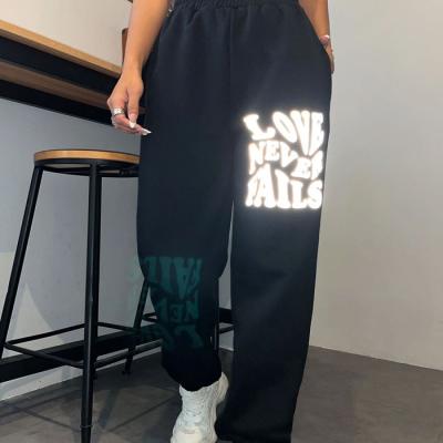 China High Quality Custom Reflective Slogan Sweatpants Anti-Wrinkle Cotton Color Graphics Women's Waist Pants Highs Sweat Jogger Pants for sale