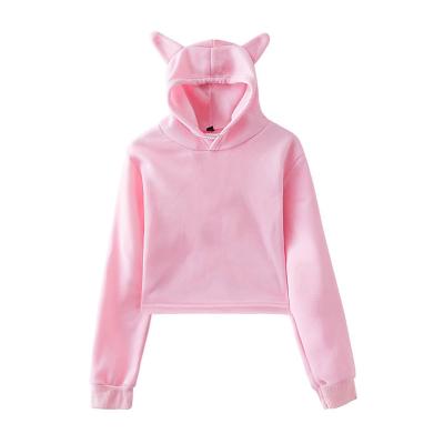 China 2021 Anti-wrinkle Cat Ear Fleece Custom Women s High Quality Comfortable Crop White Hoodie for sale