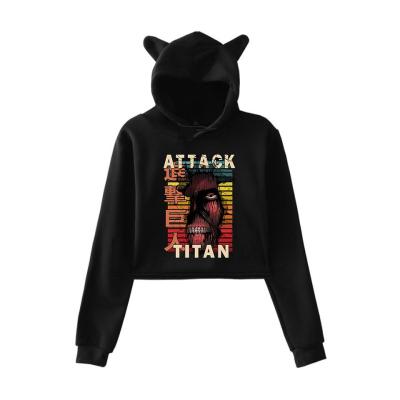 China Anti-Wrinkle Cat Ears Hooded Crop Women Sweatshirts Designer Funny Attack On Titan Hoodie for sale