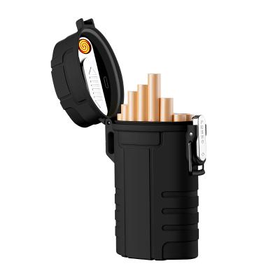 China Outdoor Black Waterproof Windproof Lighter 20pcs Rechargeable Electronic Cigarette USB Case for sale