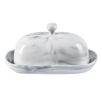 China Yundu Viable Gray Marble Butter Dish with Lid, Ceramic Butter Keeper Container, Perfect for East/West Butter for sale