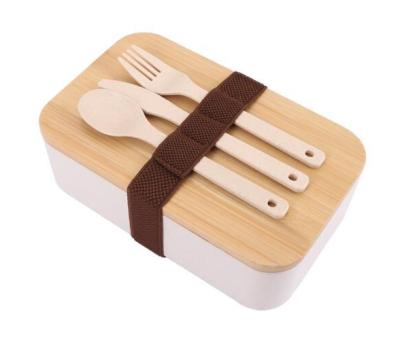 China Environmental Friendly Materials Bamboo Food Grade PP Picnic Lunch Box Bento Box Food Container Storage Box with Biodegradable Spoon for Adults Office Camping for sale