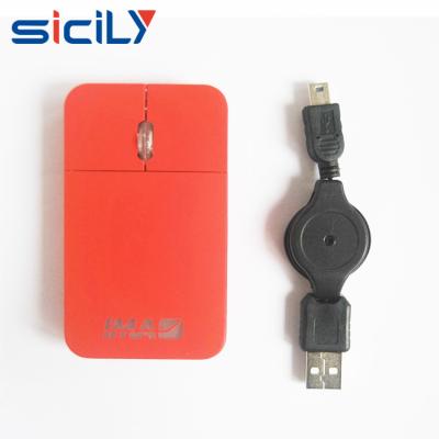 China 3D Hottest LED Light Up Super Slim Flat Mice Logo Retractable Cable Mouse For Computer Tablet Laptop for sale