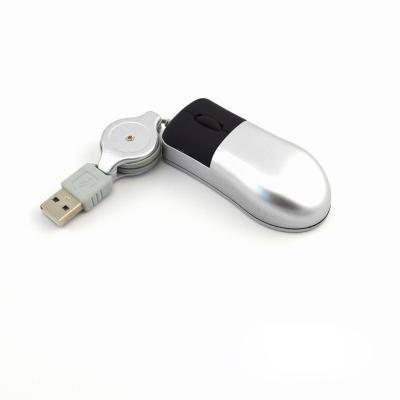 China High Quality Custom 3D Logo Added USB Wired Mini USB Optical Retractable Mouse for sale