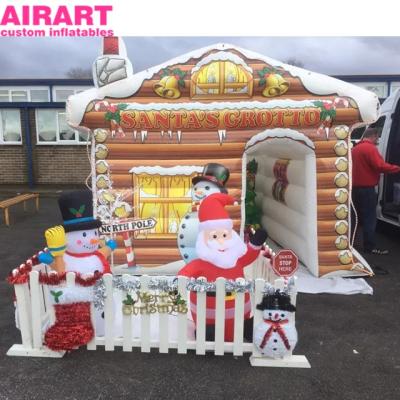 China Luxury PVC Tarpaulin / Oxford Cloth / Optio Christmas Outdoor Decorations Inflatable Wooden House With Fence for sale