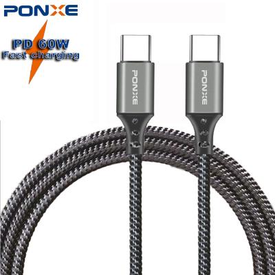 China MP3/MP4 Player PONXE 3A Palladium USB C 60W Fast Charging Cables Braided Cable For Iphone Usb Data Charger Cable For Phone for sale