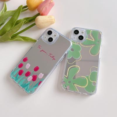 China New Design Plating Mirror Shockproof Luxury Tempered Glass Acrylic Mirror Phone Case For Iphone 13 12 11 Women Makeup Phone Cover for sale