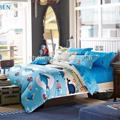 China Twill Dolphin Pattern Kids Bedding Set Printed Bed Sheet Cotton 4pcs Twin Size Bedding Set for sale