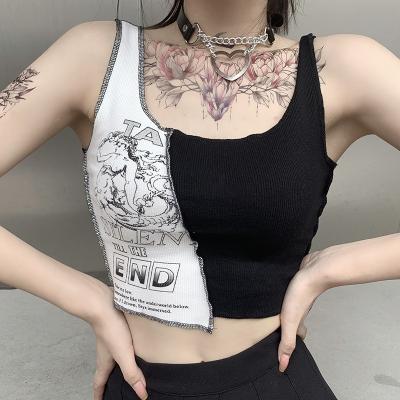 China ZJ0695 Style Patchwork Tank Top Breathable Punk Aesthetic Letter And Graphic Print Women Crop Top Color Blocking Sleeveless Streetwear for sale