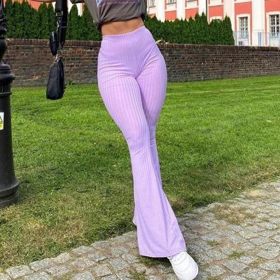 China ZJ1291 Anti-wrinkle Purple Ribbed Joggers Y2K Women Knitted Rocket Pants Slim Vintage 90s Female Sweatpants High Waist Aesthetic Pants for sale