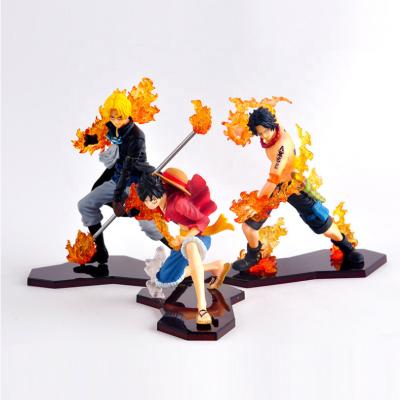 China Cartoon Toy Anime One Piece 9-11cm 3pcs/set Luffy and Flame Attack of Ace and Sabo 3 Brother Action Figures Collection Model for sale