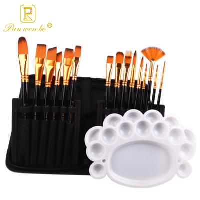 China 16pcs Professional Nylon Paint Pens Wooden Acrylic Paint Brush Set Polish Oil Watercolor Artist With Palette for sale