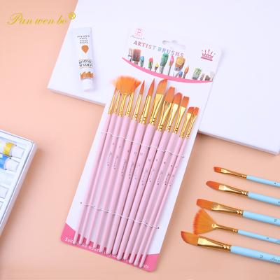 China Candy Color 12Pcs Nylon Hair Watercolor Oil Painting Custom Brush for sale