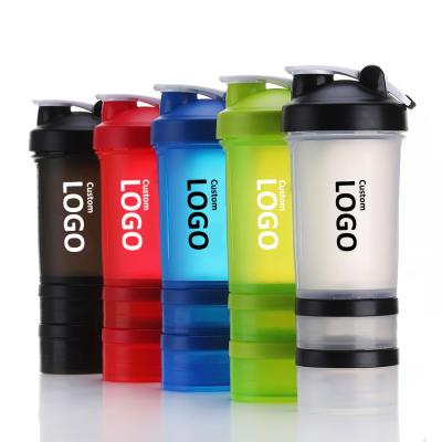 China Viable Custom Logo 400ml Three Layers Blender Shaker Pink Pink Black Mug With Storage Sport Fitness Gym Protein Shaker Plastic Bottle for sale