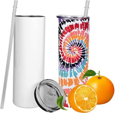 China Wholesale 20oz /600ML Viable Sublimation Blanks Straight Skinny Tumbler Stainless Steel Insulated Sublimation Tumbler With Straw for sale