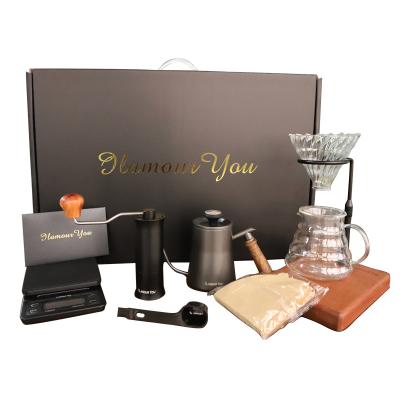 China Gift Box Viable Drip v60 Premium Coffee Set with Pour Over Coffee and Coffee Maker Filter Kettle Grinder Manual Tea Sets for sale