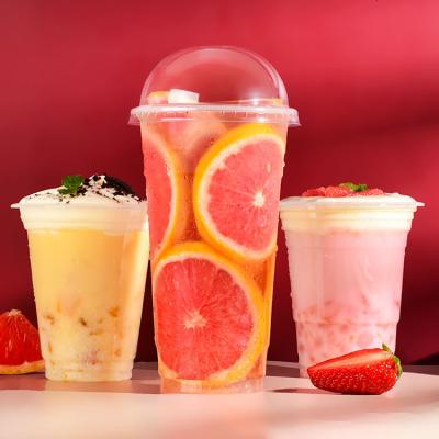 China Single Wall Disposable Pet Bubble Tea Drinking Cups Clear Plastic Cup Smoothie Tea Milk Plastic Cup With Lid for sale