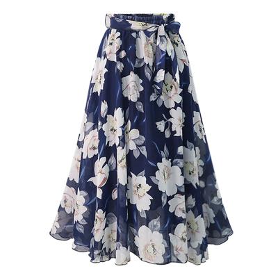 China Plus size hot selling skirt WCT1108 of the large European and American floral all-match chiffon the long skirt wonmen for sale