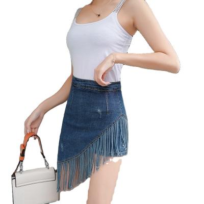 China New plus size women denim shape cropped denim skirt fringe tassel washed skirt YF80163 for sale