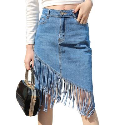 China Plus Size Fringe Summer Wear Stretchy Denim Mini Skirt For Women YF80159 for sale