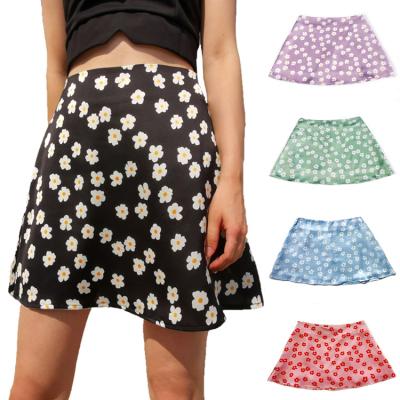 China European and American style flower pink skirt WCT3502 of high waist satin print high waist summer short skirt WCT3502 for sale