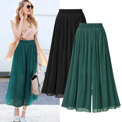 China Women's Casual Anti-wrinkle Summer Leg Pants Chiffon Wide Leg High Waist Plus Size Trousers for sale