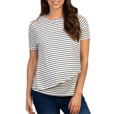 China New Breathable Striped Maternity Dress Round Neck T-shirt Layered Nursing Top XY10022 for sale