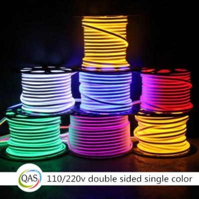 China Decorative Lighting 100 Meters Double Side Glow Yellow Led Flex Neon Tube 220V110V for sale