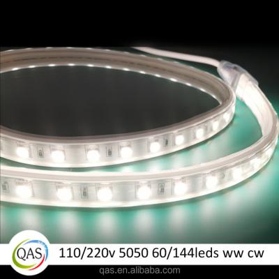 China 50M/Lot 220V Waterproof Outdoor Ip67 Decorative Lighting Led Strip 5050 SMD White Warm White Led Strip for sale