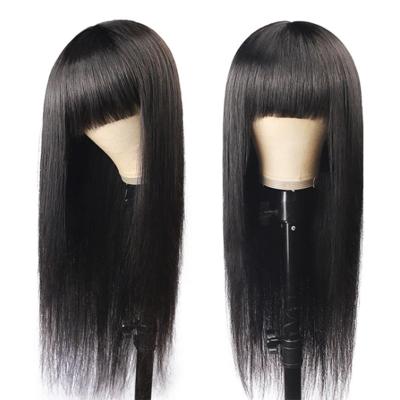 China Straight 100% Human Hair Bone Straight Wigs With Bangs Brazilian Hair Wigs With Bangs Straight Hair Short Wigs For Black Women for sale