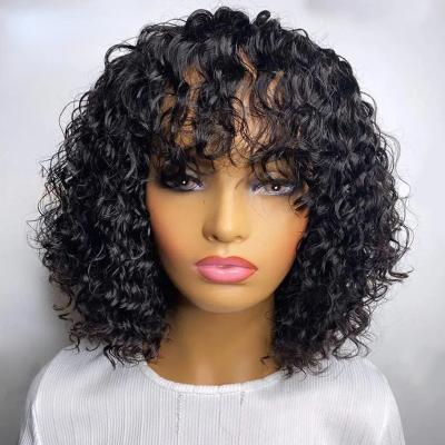 China Wholesale Glueless Brazilian Curly Bob Wigs Machine Made Full Hair Wigs 100% Kinky Curly Short With Bangs For Black Women for sale