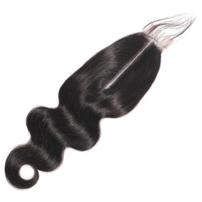 China Peruvian Human Hair 3 Lace Closure 2x6 Lace Closure Body Wave Bulk Sale Natural Color Kim Closure Middle Deep 4 5 Pcs Part for sale