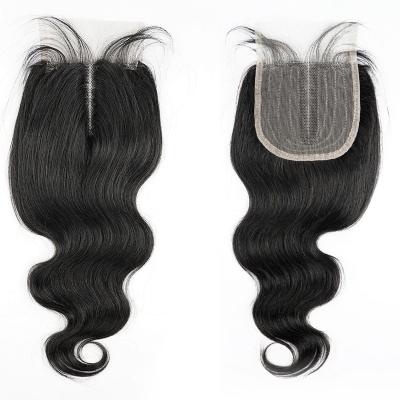 China Middle Part 4*4*1 Brazilian Hair T Piece Lace Closure Body Wave Hair Piece Lace Closure With Natural Baby Hair Color for sale