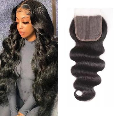 China Peruvian Curly Middle Part Lace Closure 100% Natural Body Wave Color Body Wave Brazilian 100% Lace Closure T Part Hair Piece for sale