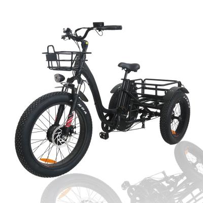 China Bisek 3 Wheel Fat Tire Standard Electric Cargo Tricycle Electric Bike 48V 500W Electric Tricycle For Adults for sale