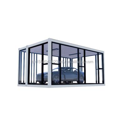 China Modern 20ft Container Car Exhibition Hall Prefab Mobile House Folding Aluminum Alloy Tempered Glass Shop for sale