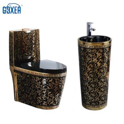 China GB567-2043E Bathroom Basin Ware Double-flush & Toilet Sets Floor Standing Golden Chinese Ceramic Sanitary WC One Piece WC N/A for sale